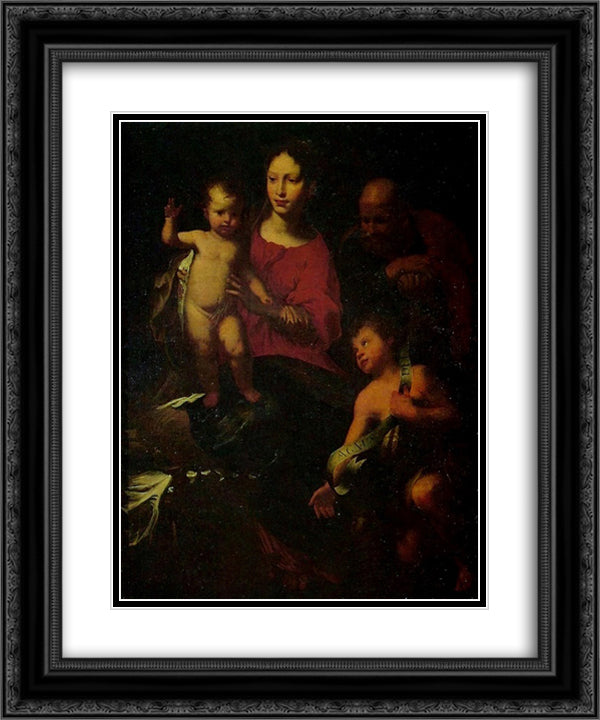 Holy Family with St. John the Baptist 20x24 Black Ornate Wood Framed Art Print Poster with Double Matting by Strozzi, Bernardo