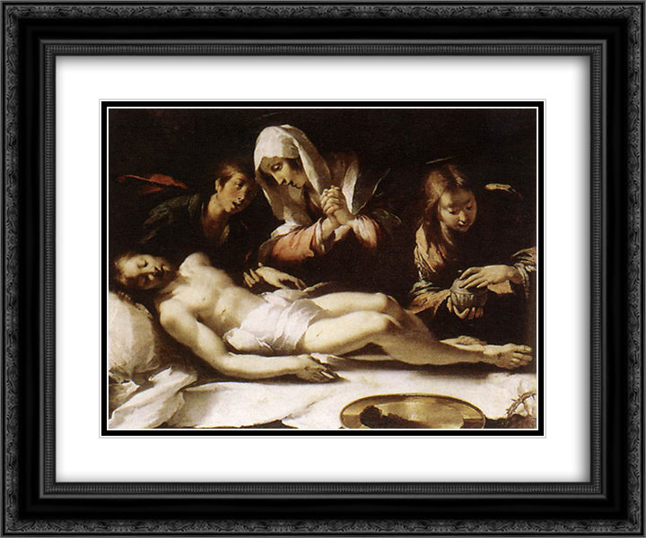 Lamentation over the Dead Christ 24x20 Black Ornate Wood Framed Art Print Poster with Double Matting by Strozzi, Bernardo
