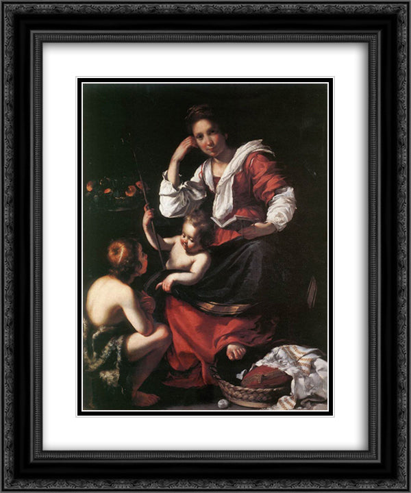 Madonna and Child with the Young St. John 20x24 Black Ornate Wood Framed Art Print Poster with Double Matting by Strozzi, Bernardo