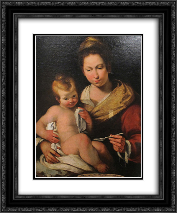 Madonna della pappa 20x24 Black Ornate Wood Framed Art Print Poster with Double Matting by Strozzi, Bernardo