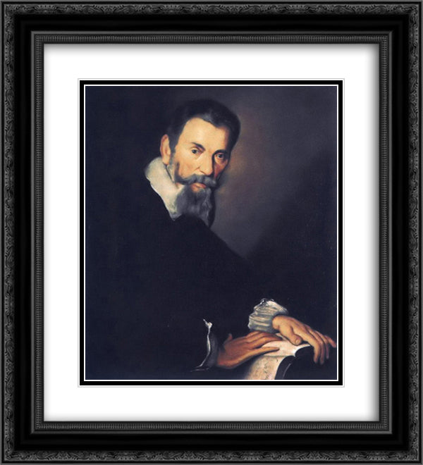 Portrait of Claudio Monteverdi 20x22 Black Ornate Wood Framed Art Print Poster with Double Matting by Strozzi, Bernardo