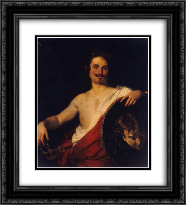 Portrait of Giovan Donato Correggio 20x22 Black Ornate Wood Framed Art Print Poster with Double Matting by Strozzi, Bernardo