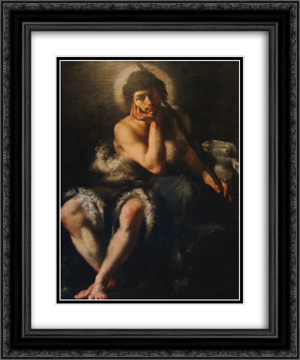 Saint John the Baptist 20x24 Black Ornate Wood Framed Art Print Poster with Double Matting by Strozzi, Bernardo