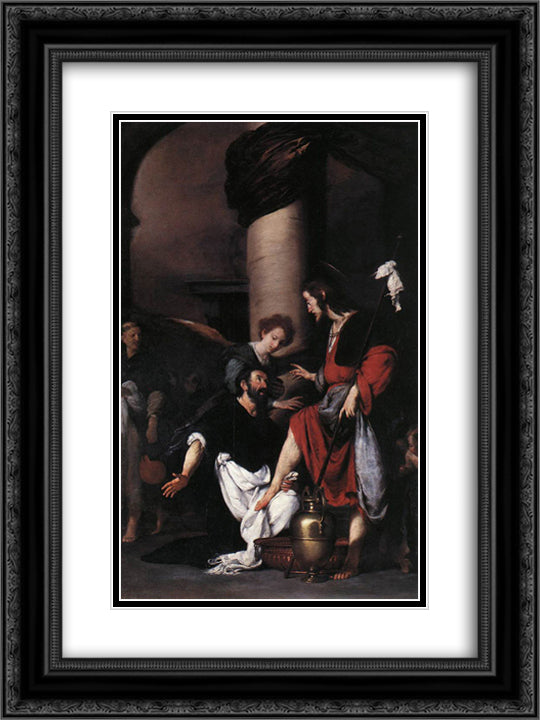 St. Augustine Washing the Feet of Christ 18x24 Black Ornate Wood Framed Art Print Poster with Double Matting by Strozzi, Bernardo