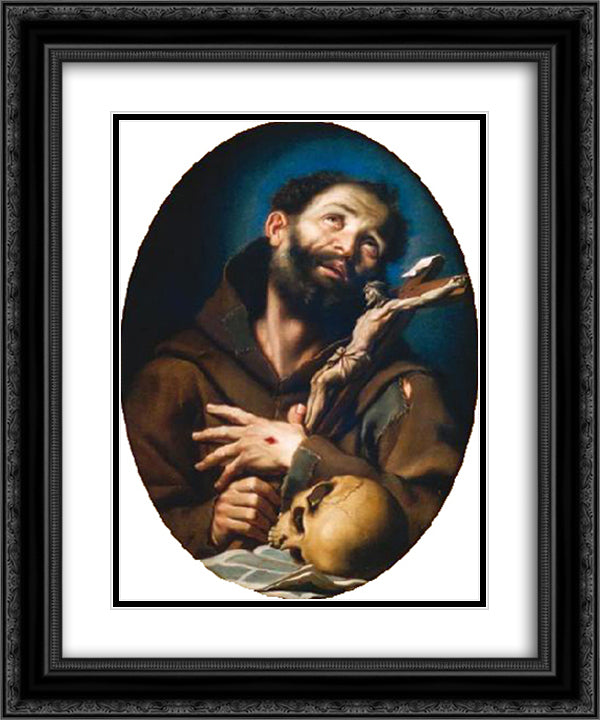 St. Francis of Assisi 20x24 Black Ornate Wood Framed Art Print Poster with Double Matting by Strozzi, Bernardo