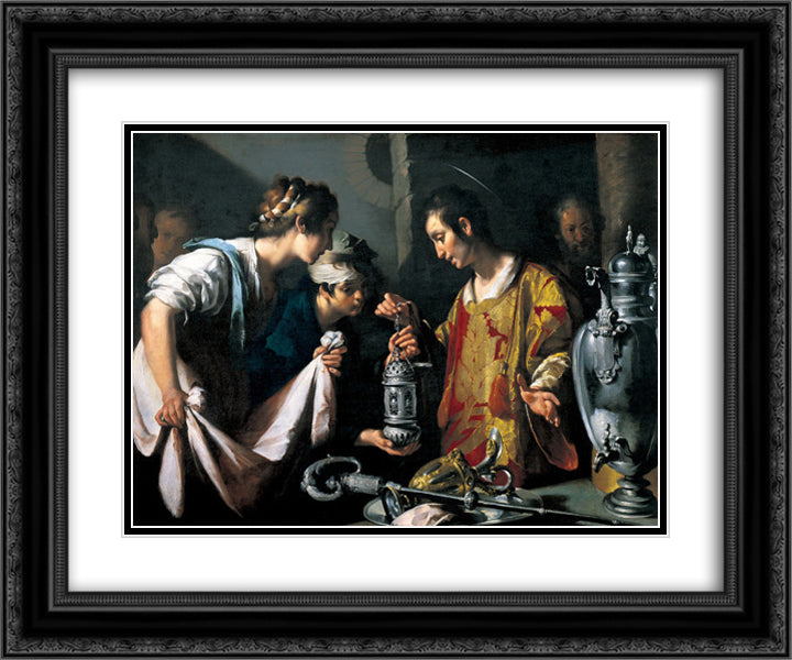 St. Lawrence Distributing the Riches of the Church 24x20 Black Ornate Wood Framed Art Print Poster with Double Matting by Strozzi, Bernardo