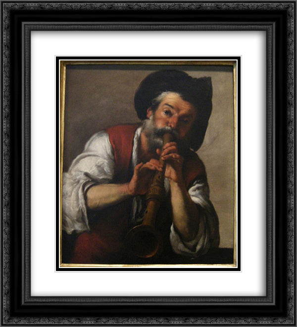 The Piper 20x22 Black Ornate Wood Framed Art Print Poster with Double Matting by Strozzi, Bernardo