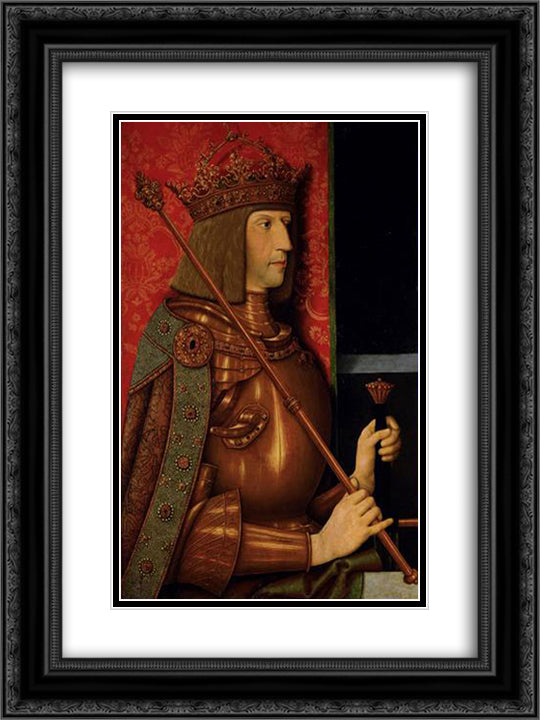 Emperor Maximilian I (1459-1519) 18x24 Black Ornate Wood Framed Art Print Poster with Double Matting by Strigel, Bernhard
