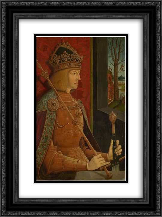Maximilian I (1459-1519) 18x24 Black Ornate Wood Framed Art Print Poster with Double Matting by Strigel, Bernhard