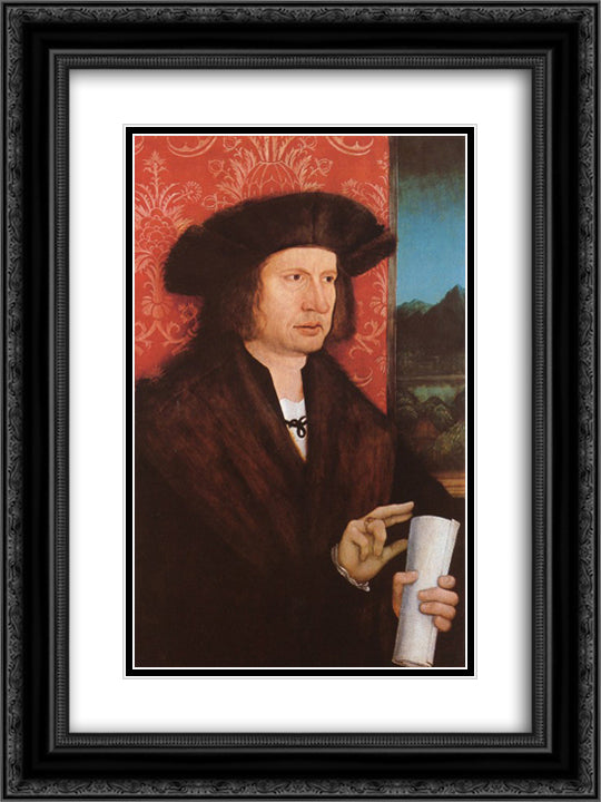 Portrait of Georg Tannstetter (Collimitius) 18x24 Black Ornate Wood Framed Art Print Poster with Double Matting by Strigel, Bernhard