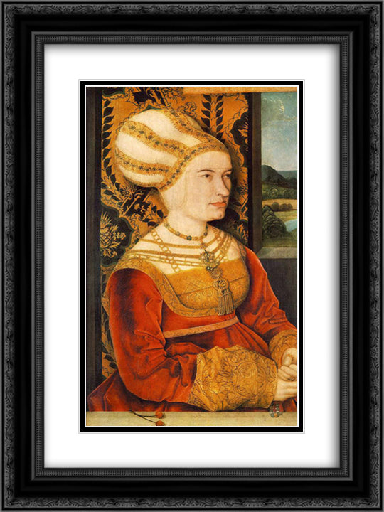 Portrait of Sibylla (or Sybilla) von Freyberg (born Gossenbrot) 18x24 Black Ornate Wood Framed Art Print Poster with Double Matting by Strigel, Bernhard