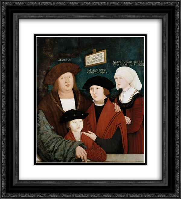 Portrait of the Cuspinian Family 20x22 Black Ornate Wood Framed Art Print Poster with Double Matting by Strigel, Bernhard
