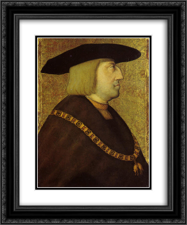 Portrait of the Emperor Maximilian I 20x24 Black Ornate Wood Framed Art Print Poster with Double Matting by Strigel, Bernhard