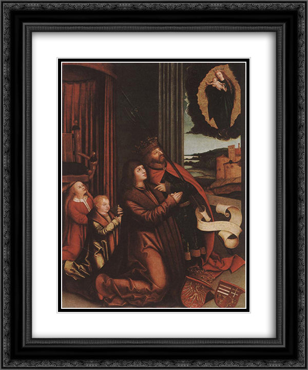 St. Ladislas Presents Wladislav II and His Sons to the Virgin 20x24 Black Ornate Wood Framed Art Print Poster with Double Matting by Strigel, Bernhard