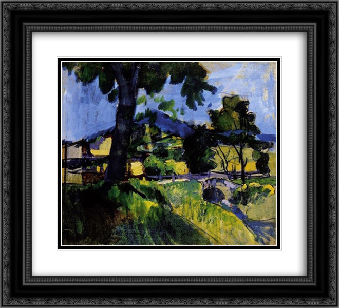 Landscape by a Brook 22x20 Black Ornate Wood Framed Art Print Poster with Double Matting by Por, Bertalan