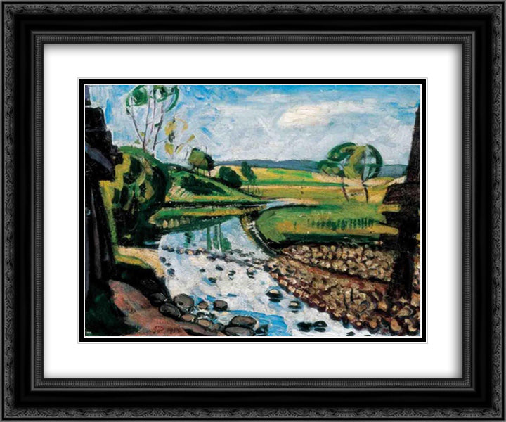 Landscape in Krahovice 24x20 Black Ornate Wood Framed Art Print Poster with Double Matting by Por, Bertalan