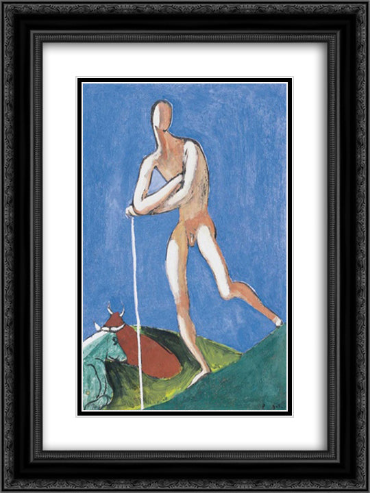 Shepherd 18x24 Black Ornate Wood Framed Art Print Poster with Double Matting by Por, Bertalan