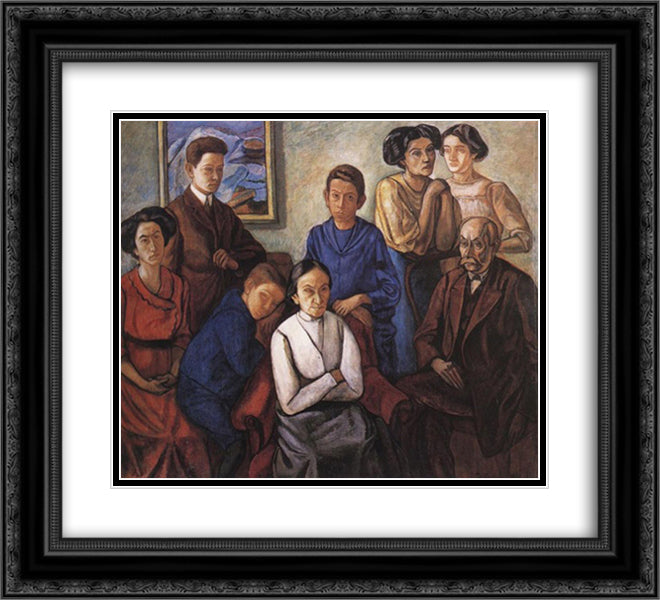 The Family 22x20 Black Ornate Wood Framed Art Print Poster with Double Matting by Por, Bertalan