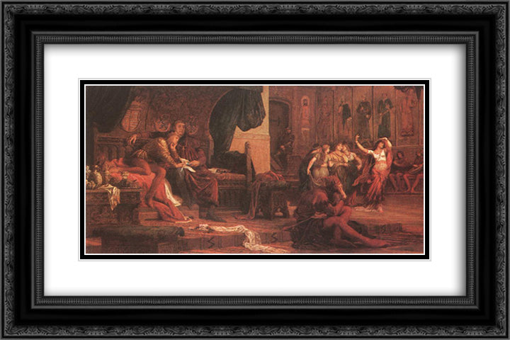 King Laszlo V and Ulrik Cillei 24x16 Black Ornate Wood Framed Art Print Poster with Double Matting by Szekely, Bertalan