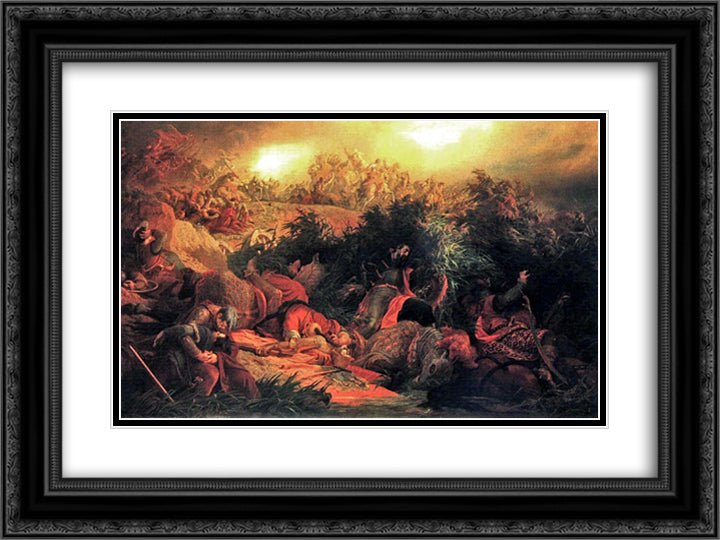 The Battle of Mohacs (1526) 24x18 Black Ornate Wood Framed Art Print Poster with Double Matting by Szekely, Bertalan