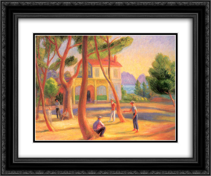 Bowlers, La Ciotat 24x20 Black Ornate Wood Framed Art Print Poster with Double Matting by Glackens, William James