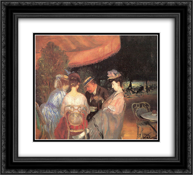 Cafe de la Paix 22x20 Black Ornate Wood Framed Art Print Poster with Double Matting by Glackens, William James