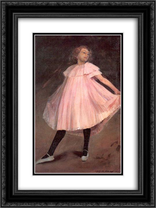 Dancer in a pink dress 18x24 Black Ornate Wood Framed Art Print Poster with Double Matting by Glackens, William James
