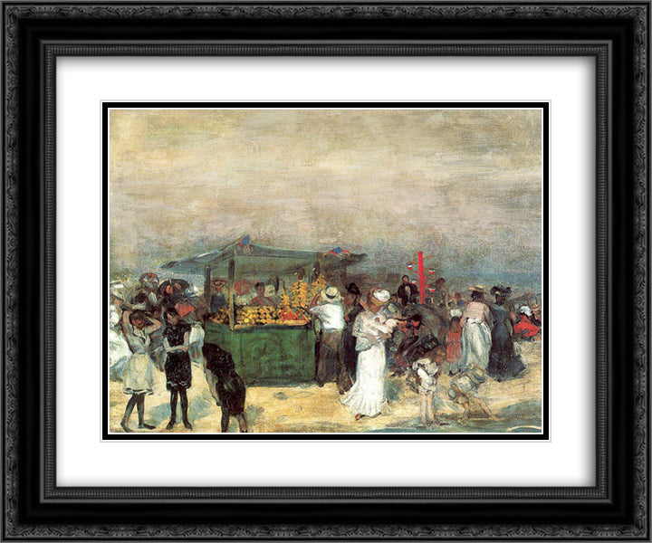 Fruit Stand, Coney Island 24x20 Black Ornate Wood Framed Art Print Poster with Double Matting by Glackens, William James