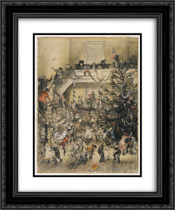 Merry Christmas 20x24 Black Ornate Wood Framed Art Print Poster with Double Matting by Glackens, William James