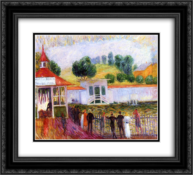 North Beach Swimming Pool 22x20 Black Ornate Wood Framed Art Print Poster with Double Matting by Glackens, William James