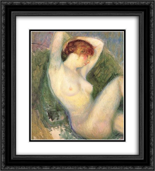 Nude in green chair 20x22 Black Ornate Wood Framed Art Print Poster with Double Matting by Glackens, William James