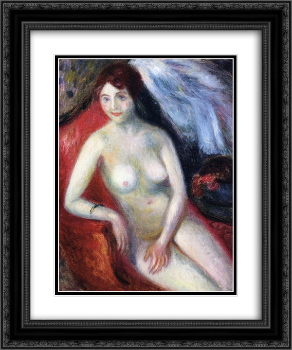 Nude on a Red Sofa 20x24 Black Ornate Wood Framed Art Print Poster with Double Matting by Glackens, William James