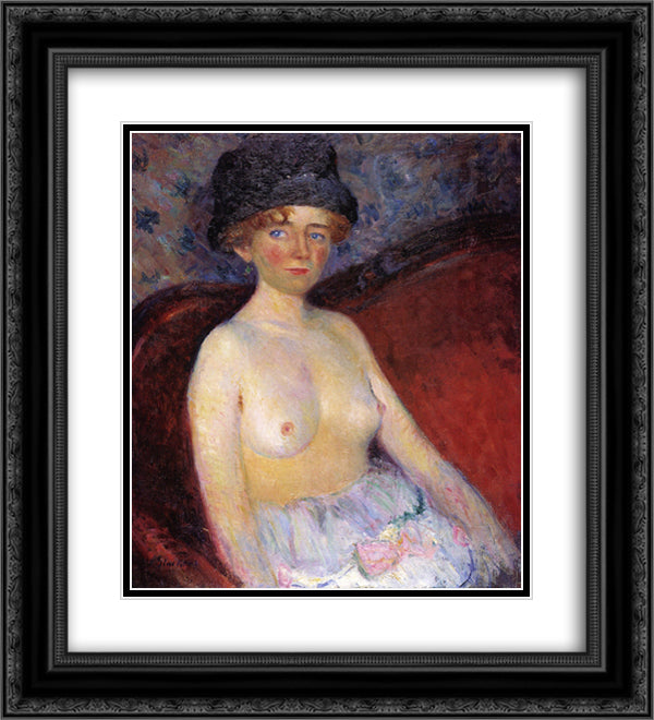 Nude with Hat 20x22 Black Ornate Wood Framed Art Print Poster with Double Matting by Glackens, William James