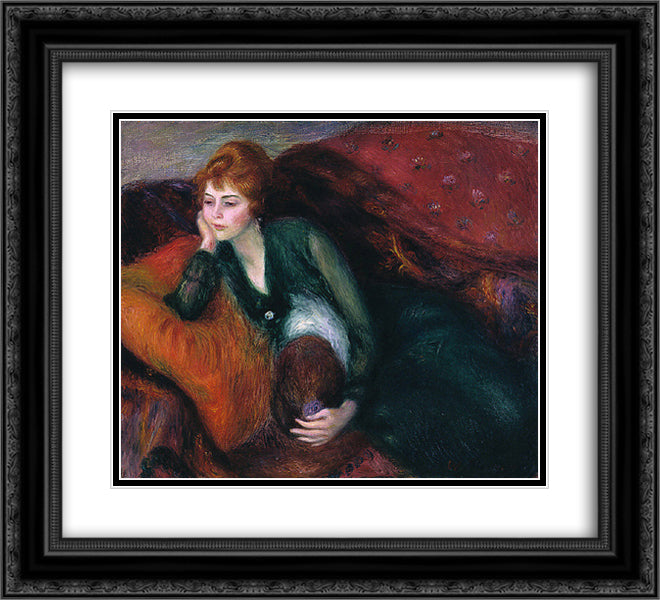 Young Woman in Green 22x20 Black Ornate Wood Framed Art Print Poster with Double Matting by Glackens, William James