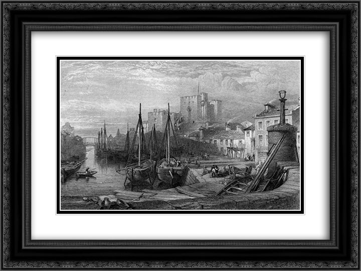 Castle Rushen, Castleton, Isle of Man, engraving by William Miller after Leitch 24x18 Black Ornate Wood Framed Art Print Poster with Double Matting by Leitch, William Leighton