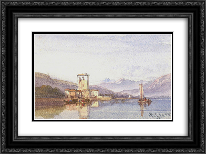 Lake of Garda 24x18 Black Ornate Wood Framed Art Print Poster with Double Matting by Leitch, William Leighton