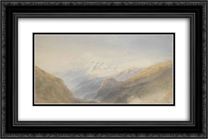 Snow-capped peak 24x16 Black Ornate Wood Framed Art Print Poster with Double Matting by Leitch, William Leighton