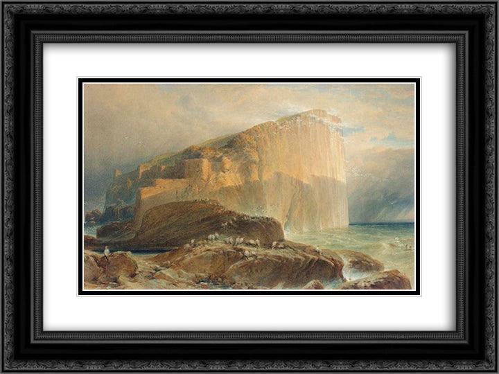 The Bass Rock 24x18 Black Ornate Wood Framed Art Print Poster with Double Matting by Leitch, William Leighton