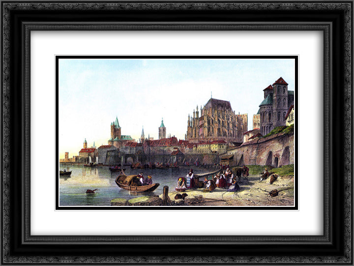 The City of Cologne, engraved by M.J. Starling after Leitch 24x18 Black Ornate Wood Framed Art Print Poster with Double Matting by Leitch, William Leighton