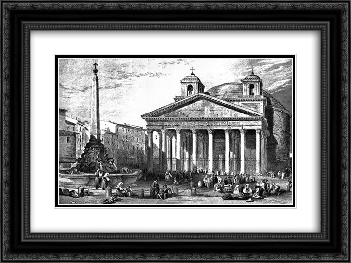 The Pantheon in Rome, drawing by Leitch, engraving by W.B. Cooke 24x18 Black Ornate Wood Framed Art Print Poster with Double Matting by Leitch, William Leighton