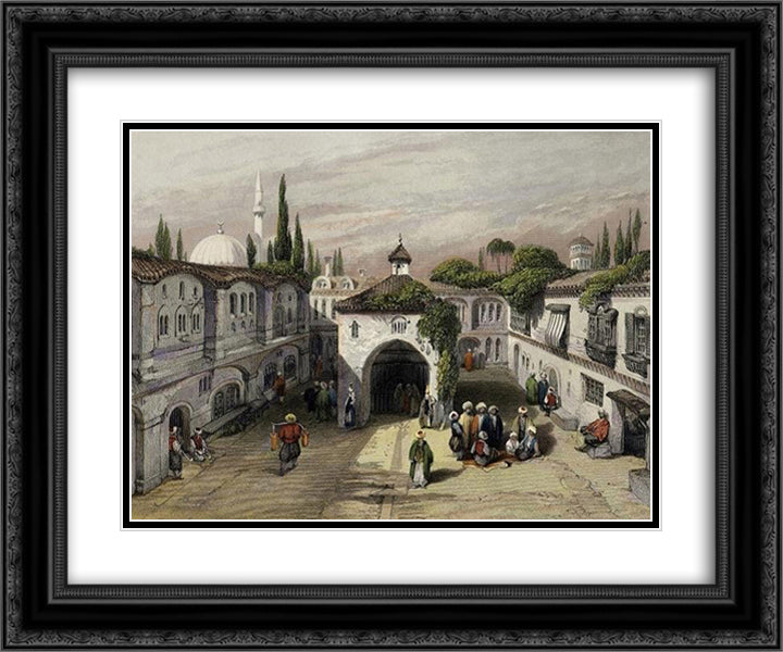 The Square of the Fountain, Adrianople (after Leitch) 24x20 Black Ornate Wood Framed Art Print Poster with Double Matting by Leitch, William Leighton