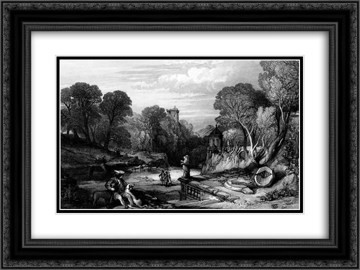 Tulleveolan, engraving by William Miller after Leitch, from Eight Engravings in Illustration of Waverley 24x18 Black Ornate Wood Framed Art Print Poster with Double Matting by Leitch, William Leighton