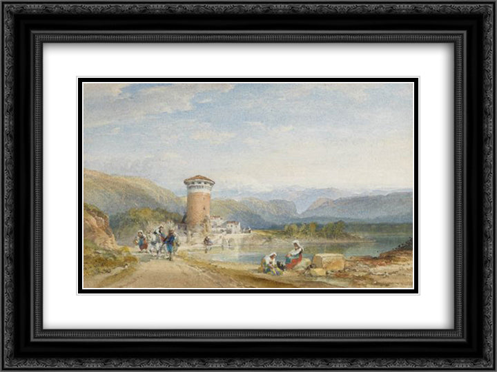 View on a North Italian Lake 24x18 Black Ornate Wood Framed Art Print Poster with Double Matting by Leitch, William Leighton