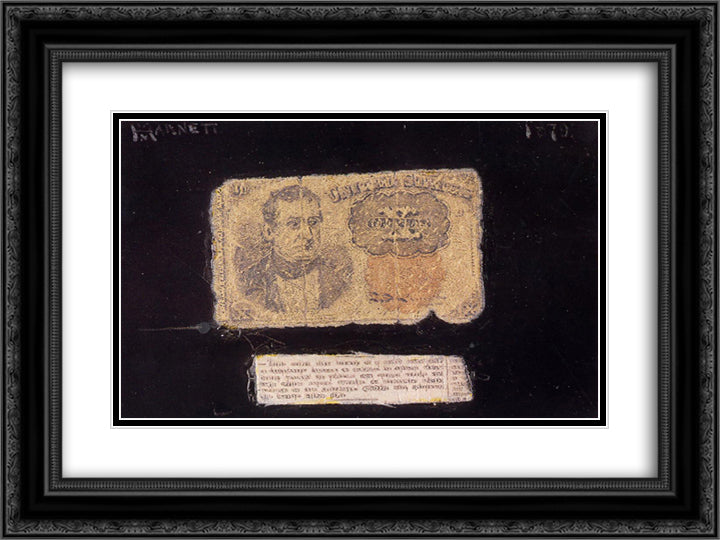 Still Life Ten-Cent Bill 24x18 Black Ornate Wood Framed Art Print Poster with Double Matting by Harnett, William Michael