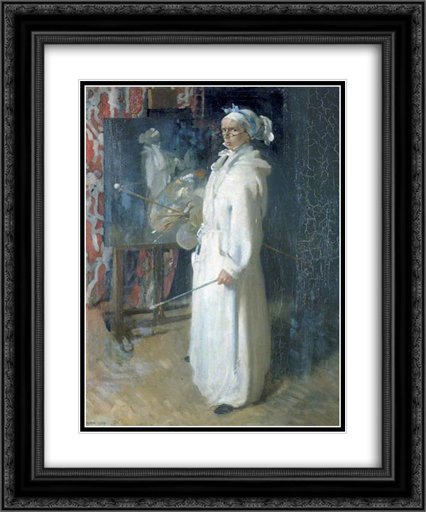 Portrait of the Artist 1908 20x24 Black Ornate Wood Framed Art Print Poster with Double Matting by Orpen, William