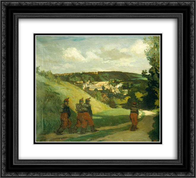 Soldiers at Cany 1900 22x20 Black Ornate Wood Framed Art Print Poster with Double Matting by Orpen, William