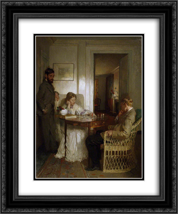 The Chess Players 1902 20x24 Black Ornate Wood Framed Art Print Poster with Double Matting by Orpen, William