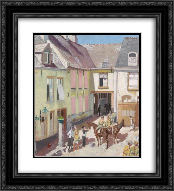 The Courtyard, Hotel Sauvage, Cassel, Nord 1917 20x22 Black Ornate Wood Framed Art Print Poster with Double Matting by Orpen, William