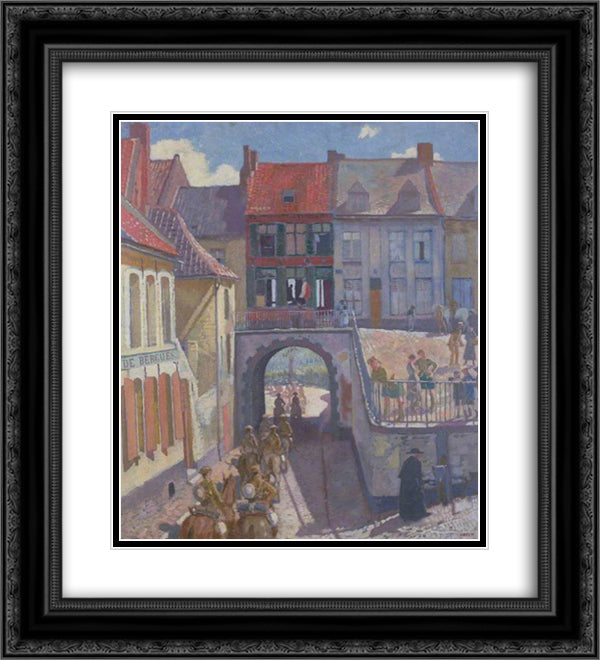 The Household Brigade Passing to the Ypres Salient, Cassel 1917 20x22 Black Ornate Wood Framed Art Print Poster with Double Matting by Orpen, William
