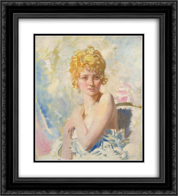 The Refugee (Yvonne Aubicq) 1917 20x22 Black Ornate Wood Framed Art Print Poster with Double Matting by Orpen, William